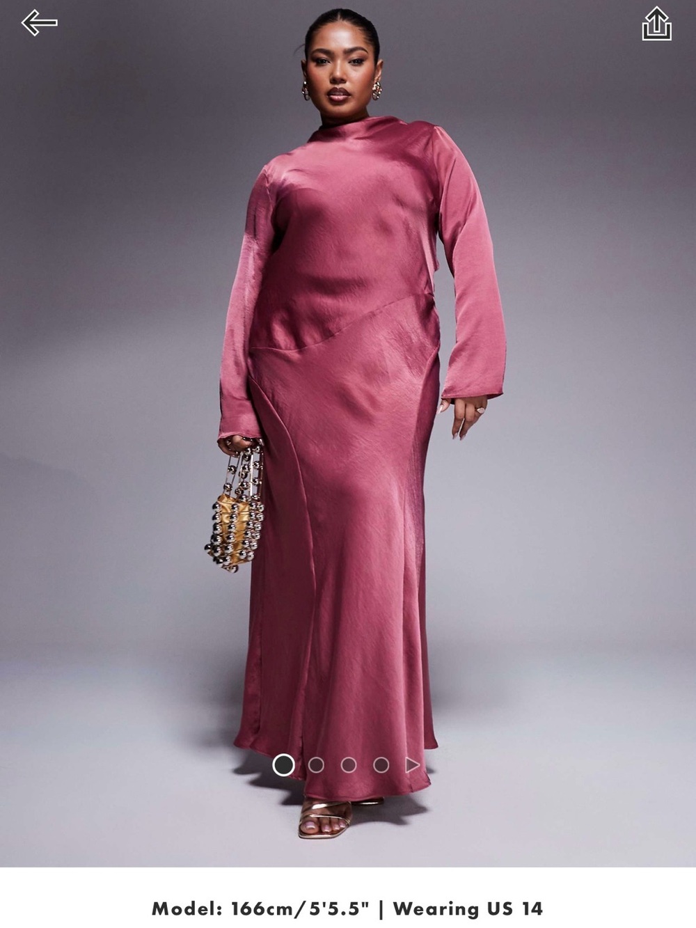 ASOS Curve Satin High-Neck Long Sleeve Maxi Dress - Rose